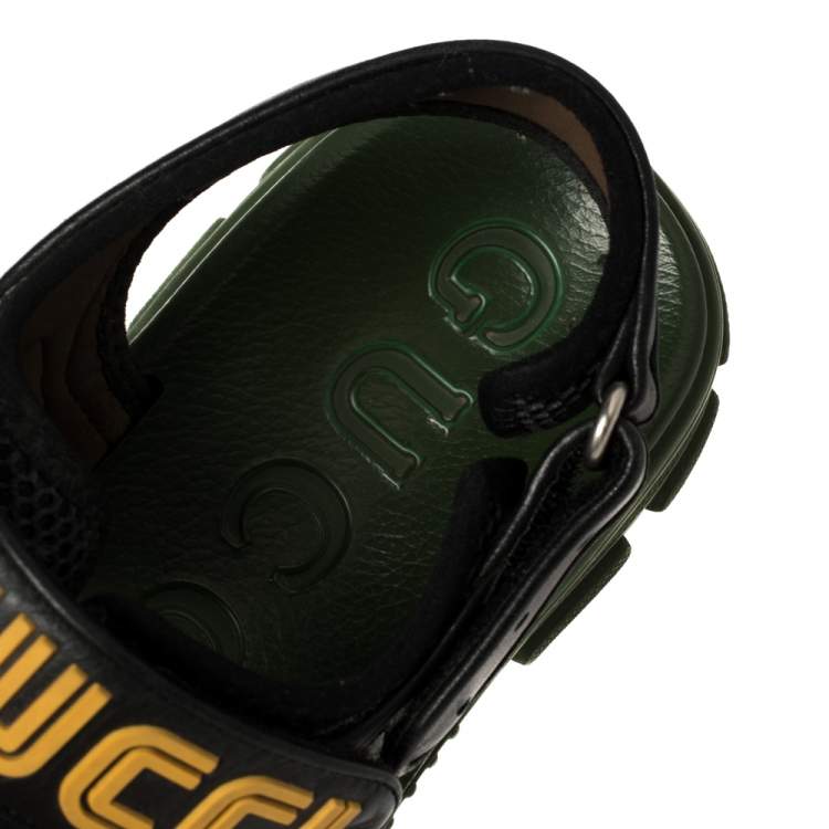 Pre Owned Gucci Black Leather And Mesh Sega Sandals Size 43