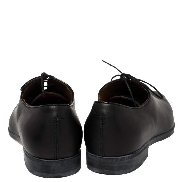 Pre Owned Gucci Dark Black Leather Lace Up Oxfords Size 41