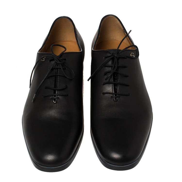 Pre Owned Gucci Dark Black Leather Lace Up Oxfords Size 41