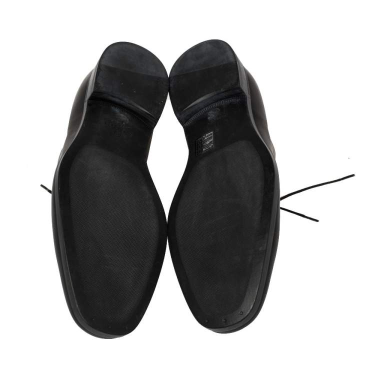 Pre Owned Gucci Dark Black Leather Lace Up Oxfords Size 41