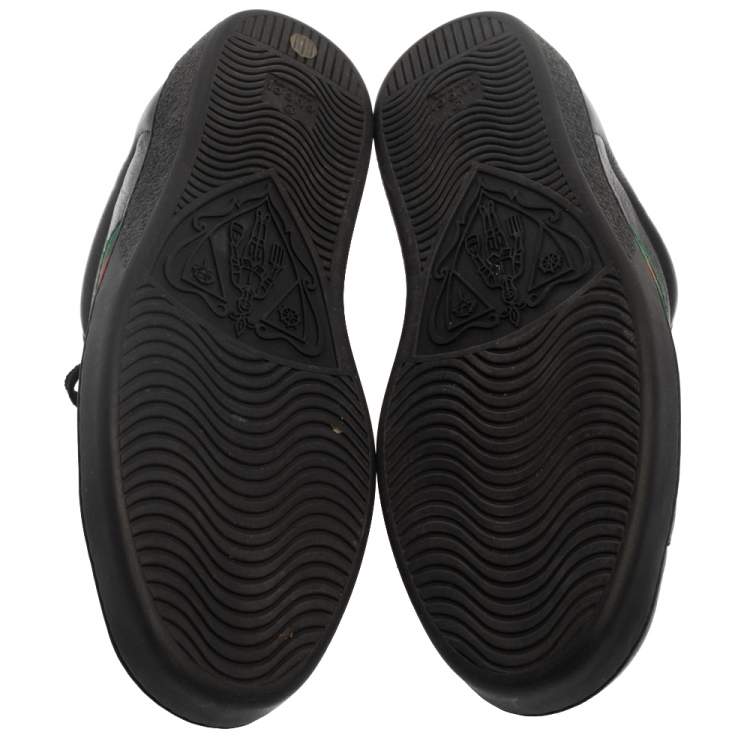 Pre Owned Gucci Black/Red Leather Ace Web Low Top Sneakers Size 43