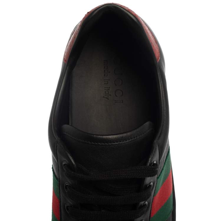 Pre Owned Gucci Black/Red Leather Ace Web Low Top Sneakers Size 43