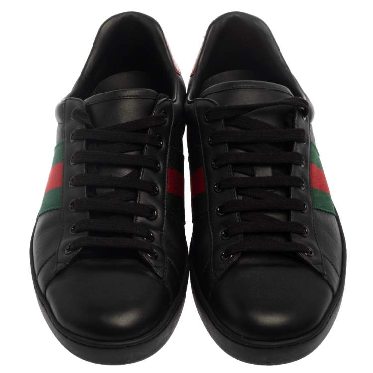 Pre Owned Gucci Black/Red Leather Ace Web Low Top Sneakers Size 43