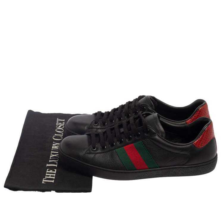 Pre Owned Gucci Black/Red Leather Ace Web Low Top Sneakers Size 43