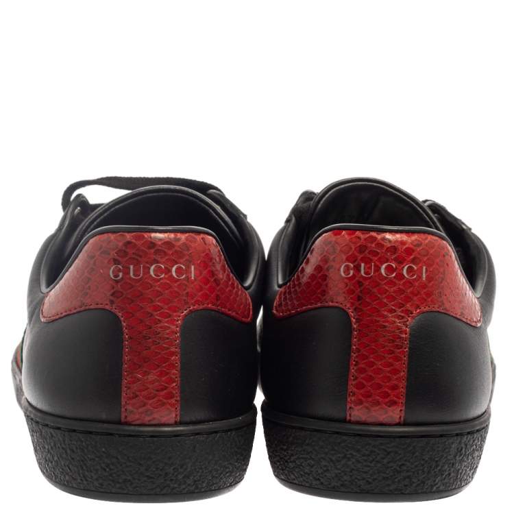 Pre Owned Gucci Black/Red Leather Ace Web Low Top Sneakers Size 43