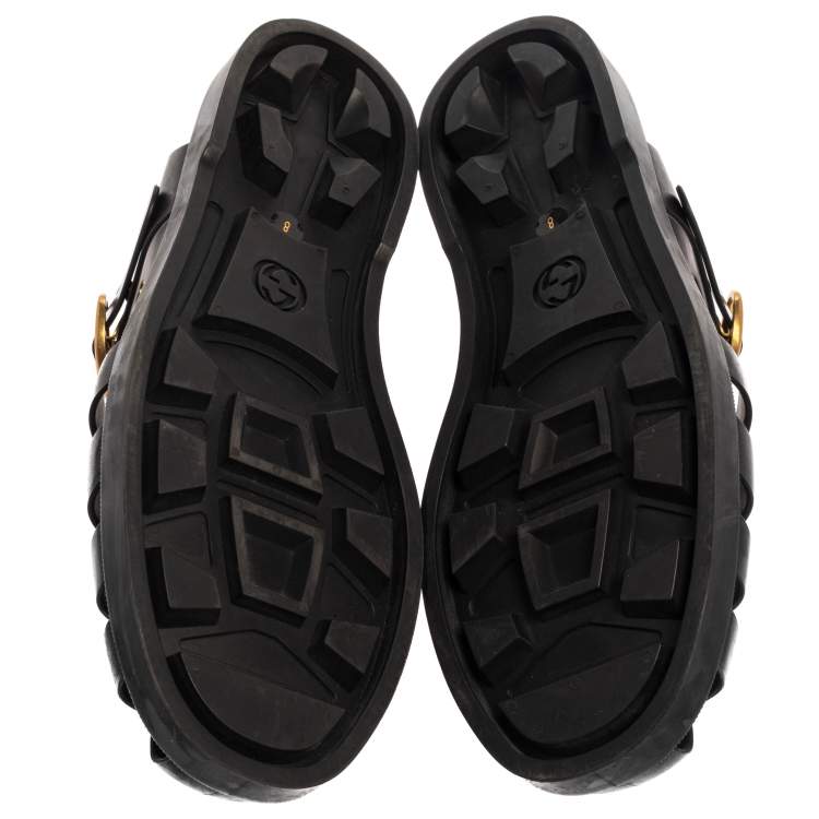 Pre Owned Gucci Black Rubber Marmont And Tiger Embellished Buckle Strap Sandals Size 42