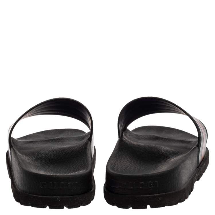 Pre Owned Gucci Black Rubber Web Detail Flat Slides Size 40