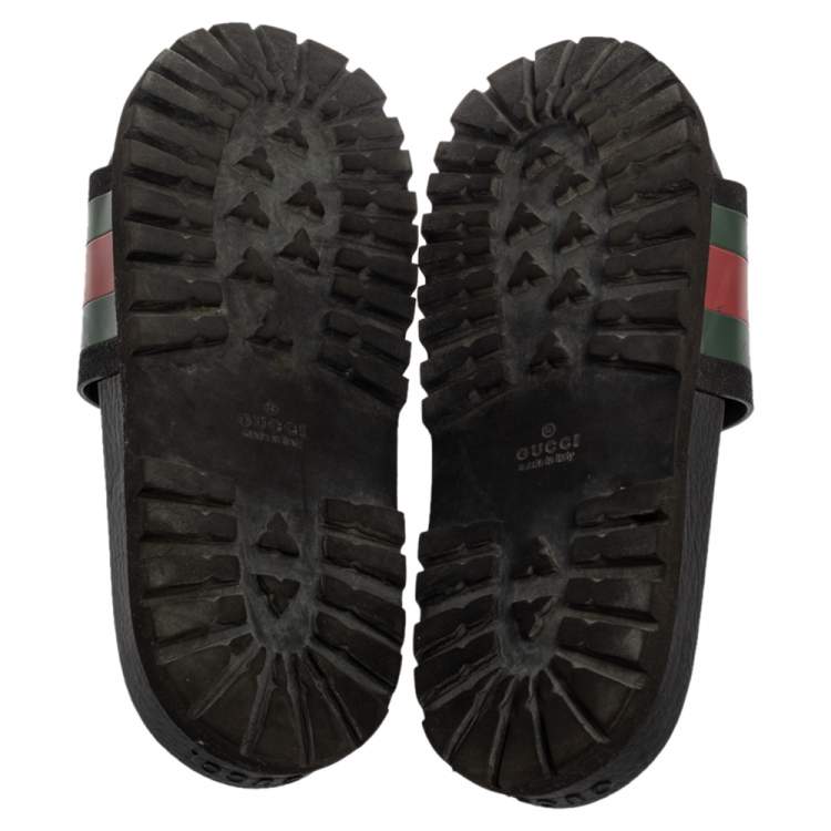 Pre Owned Gucci Black Rubber Web Detail Flat Slides Size 40