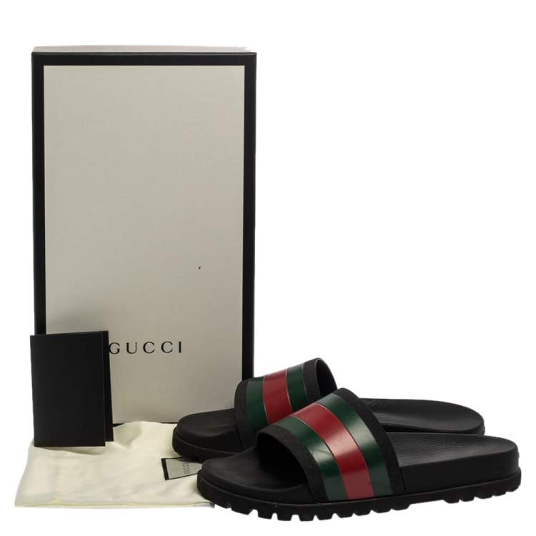 Pre Owned Gucci Black Rubber Web Detail Flat Slides Size 40