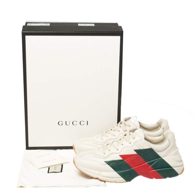 Pre Owned Gucci Cream Leather Web Rhyton Low Top Sneakers Size 42