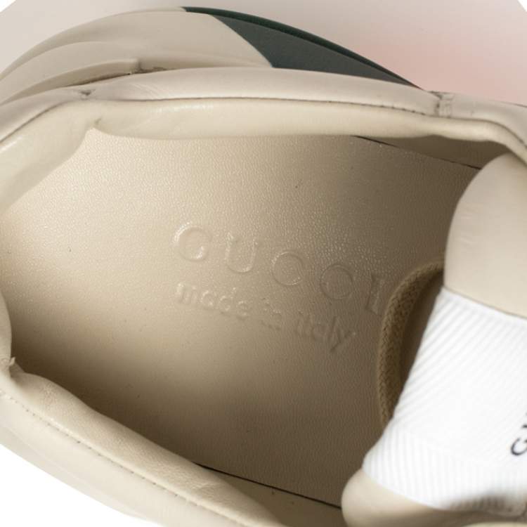 Pre Owned Gucci Cream Leather Web Rhyton Low Top Sneakers Size 42