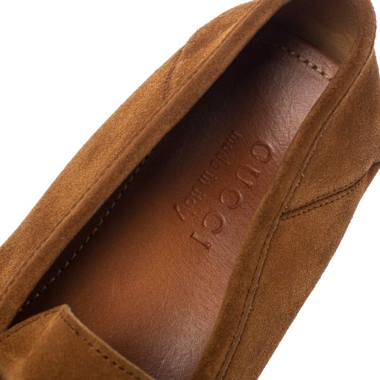 Pre Owned Gucci Brown Suede Leather GG Marmont Slip On Loafers Size 42.5