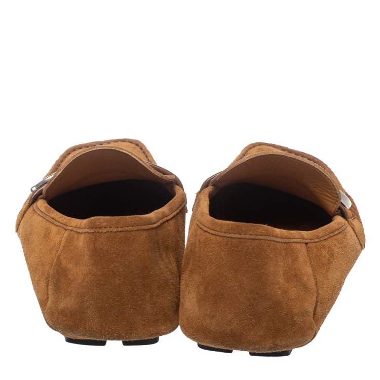 Pre Owned Gucci Brown Suede Leather GG Marmont Slip On Loafers Size 42.5