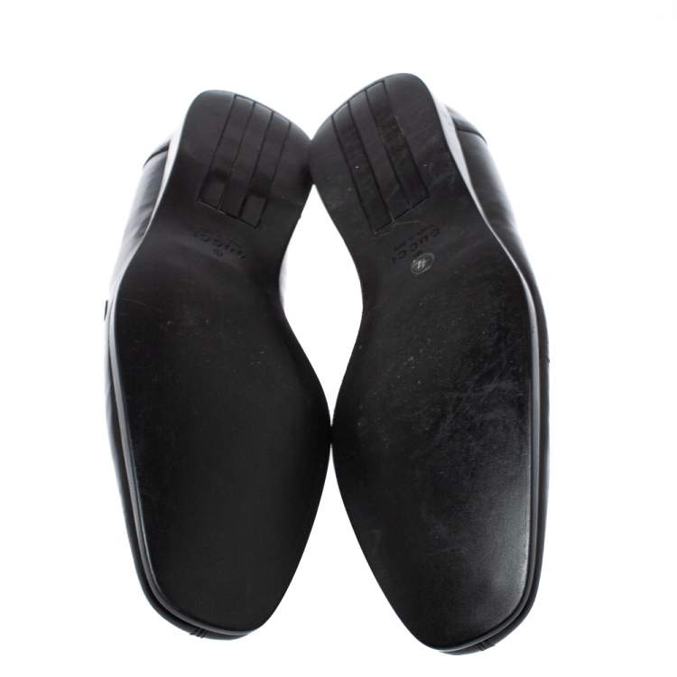 Pre Owned Gucci Black Glossy Leather GG Loafers Size 44