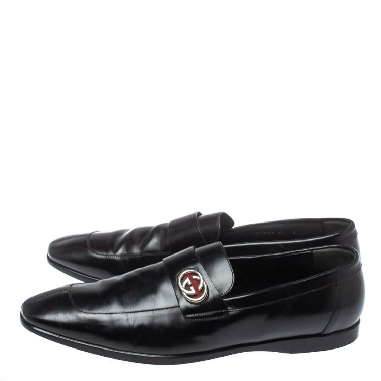 Pre Owned Gucci Black Glossy Leather GG Loafers Size 44