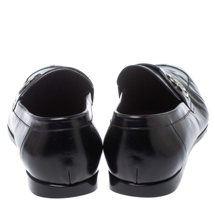 Pre Owned Gucci Black Glossy Leather GG Loafers Size 44