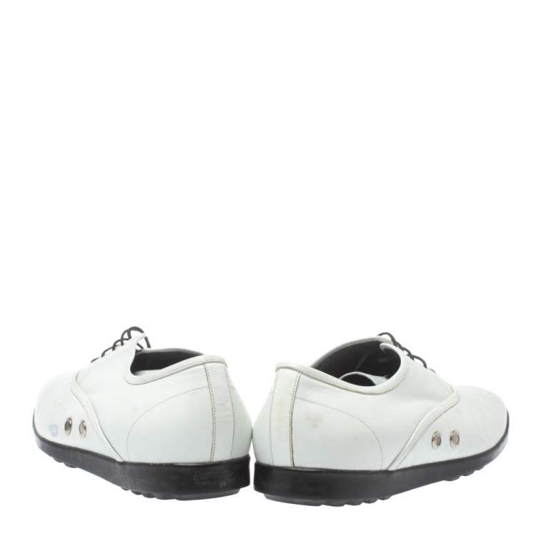 مملوكة مسبقًا Gucci White Leather Lace Up Oxfords Size 44.5