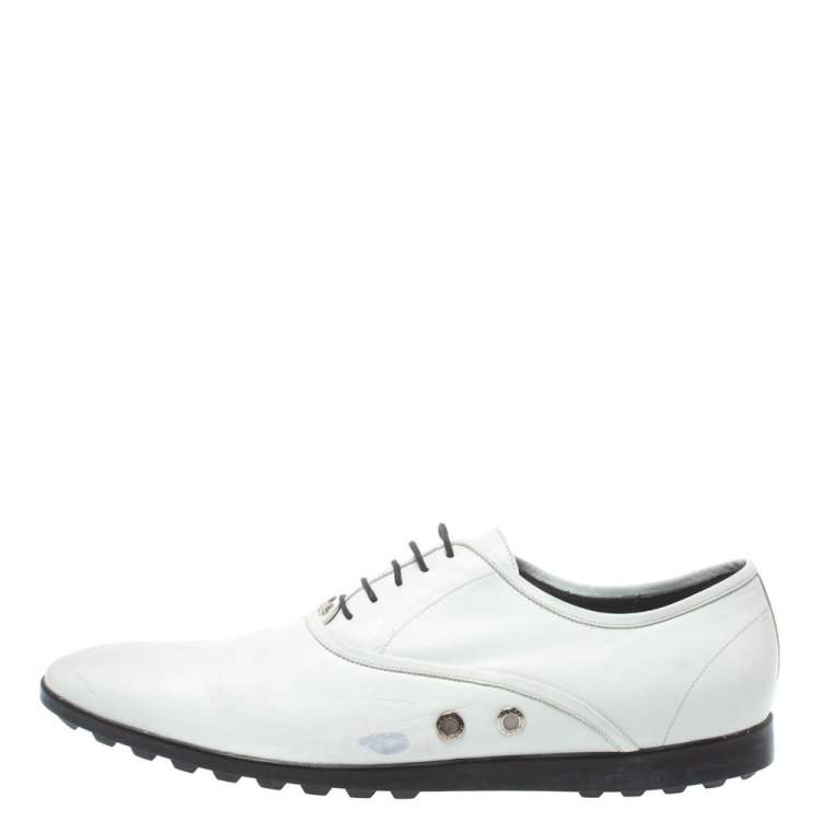 مملوكة مسبقًا Gucci White Leather Lace Up Oxfords Size 44.5