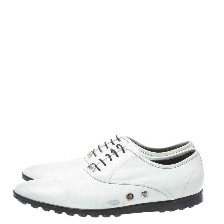 مملوكة مسبقًا Gucci White Leather Lace Up Oxfords Size 44.5