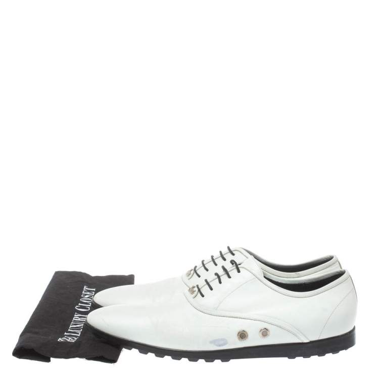 مملوكة مسبقًا Gucci White Leather Lace Up Oxfords Size 44.5