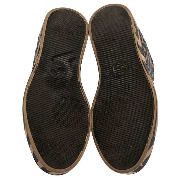 Pre Owned Gucci Beige and Brown Monogram Canvas Caleido High Top Sneakers Size 39 