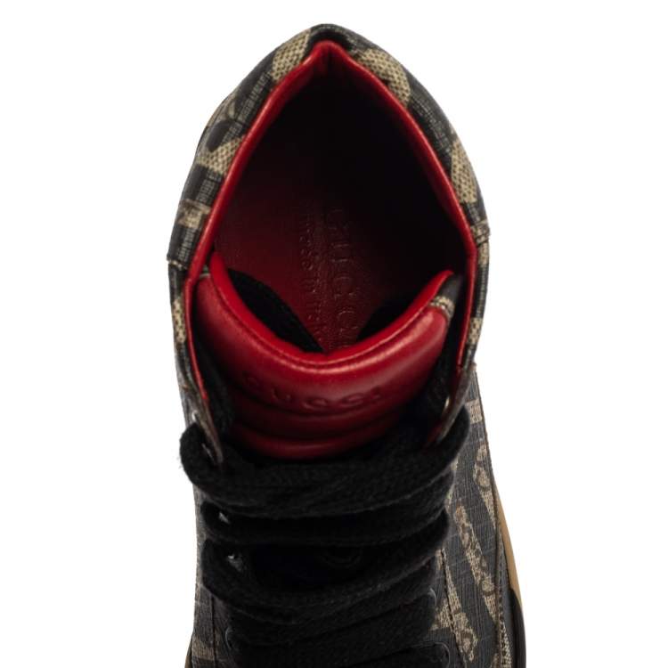 Pre Owned Gucci Beige and Brown Monogram Canvas Caleido High Top Sneakers Size 39 