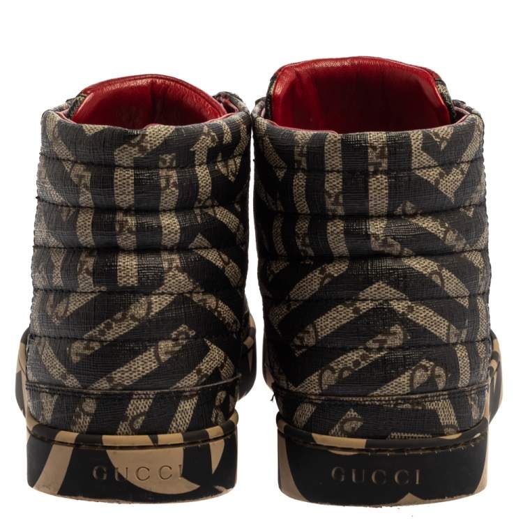 Pre Owned Gucci Beige and Brown Monogram Canvas Caleido High Top Sneakers Size 39 