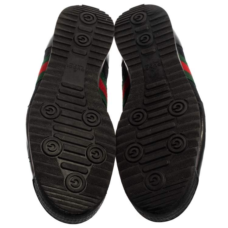 Pre Owned Gucci Black Leather And Canvas Web Detail Lace Up Sneakers Size 43.5
