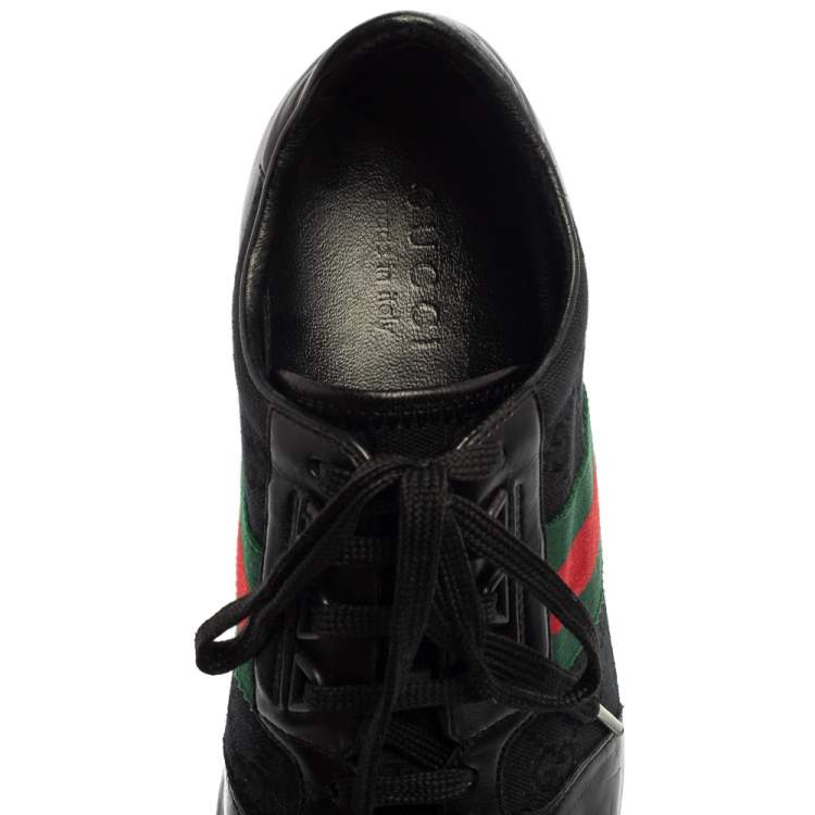 Pre Owned Gucci Black Leather And Canvas Web Detail Lace Up Sneakers Size 43.5
