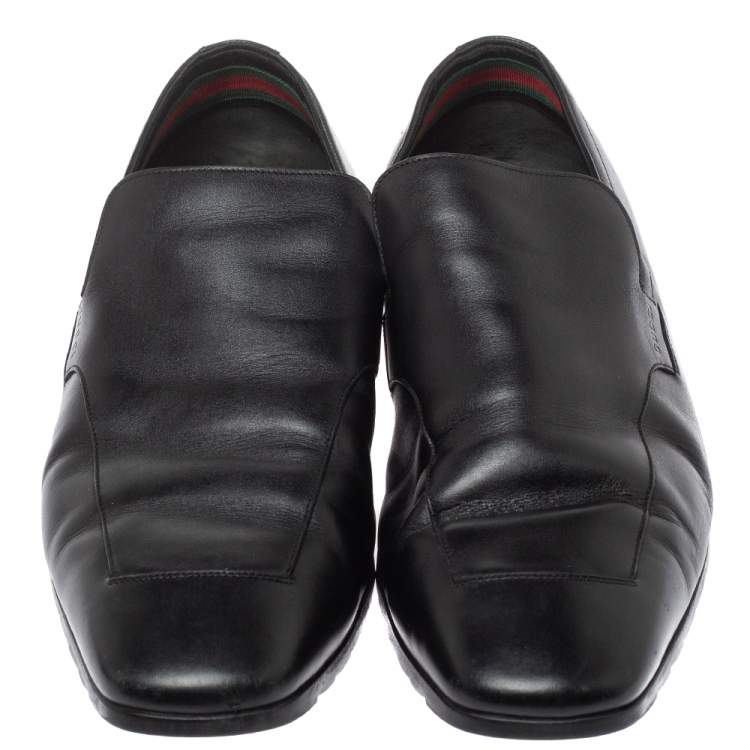 Pre Owned Gucci Black Leather Slip On Loafers Size 43.5