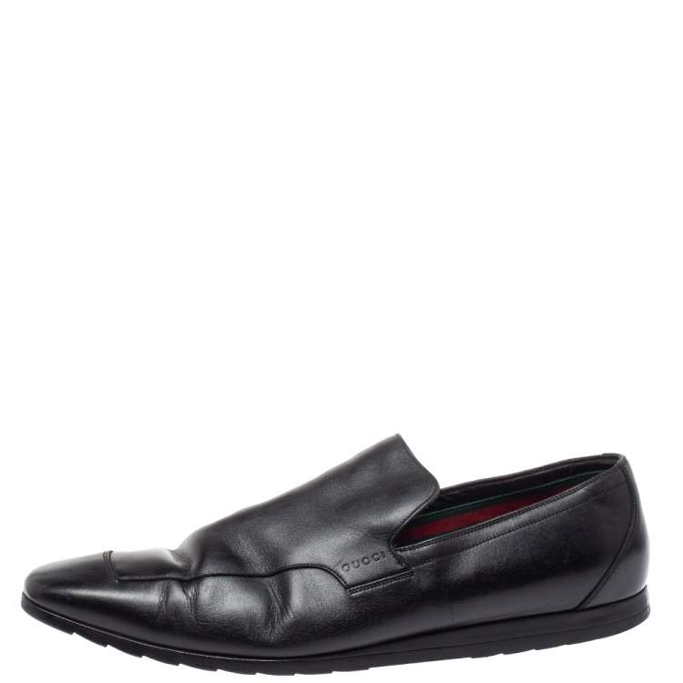 Pre Owned Gucci Black Leather Slip On Loafers Size 43.5