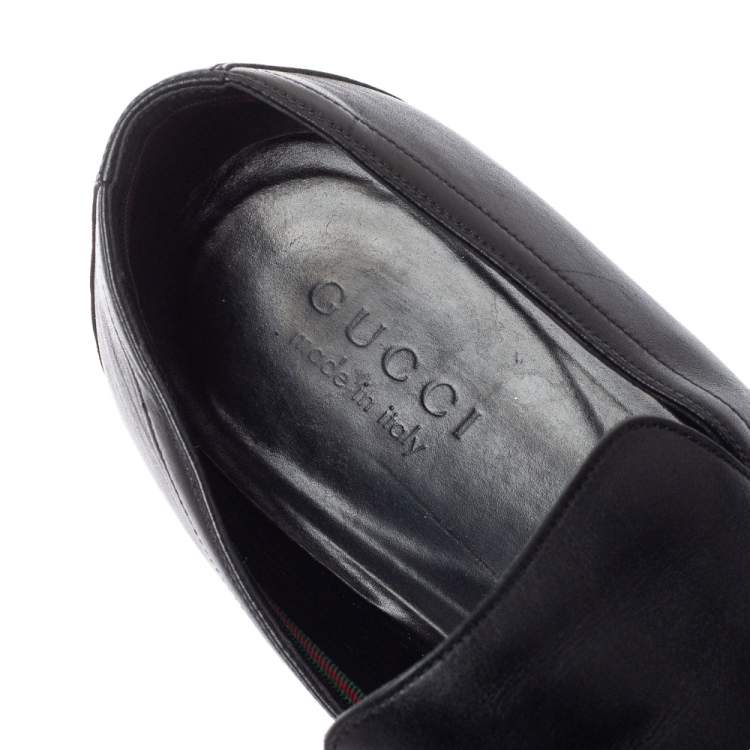 Pre Owned Gucci Black Leather Slip On Loafers Size 43.5