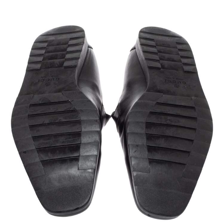 Pre Owned Gucci Black Leather Slip On Loafers Size 43.5