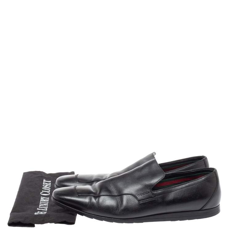 Pre Owned Gucci Black Leather Slip On Loafers Size 43.5