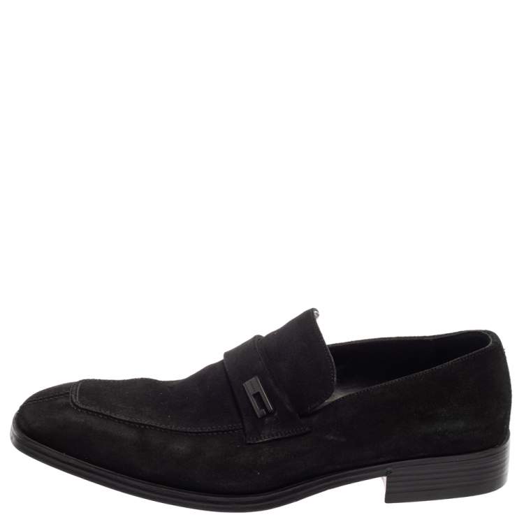 Pre Owned Gucci Black Suede Slip On Loafers Size 43 