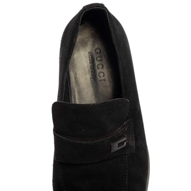 Pre Owned Gucci Black Suede Slip On Loafers Size 43 
