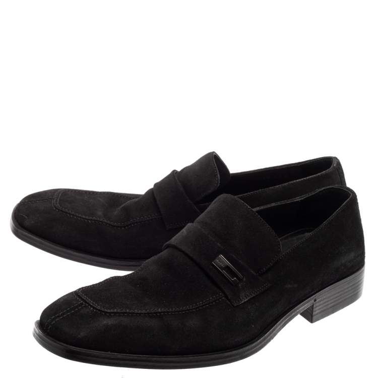 Pre Owned Gucci Black Suede Slip On Loafers Size 43 