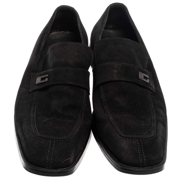Pre Owned Gucci Black Suede Slip On Loafers Size 43 