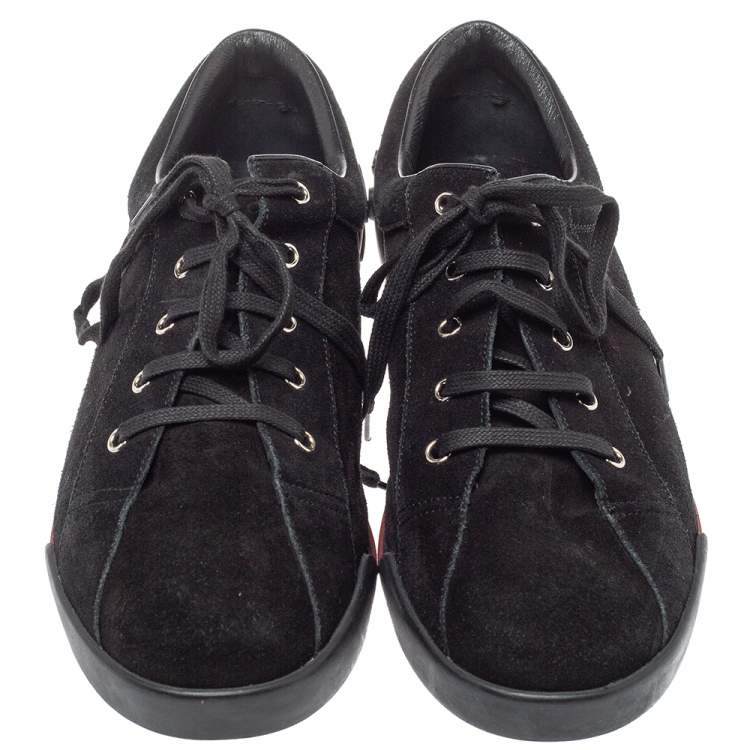 Pre Owned Gucci Black Suede Logo Embellished Low Top Sneakers Size 45