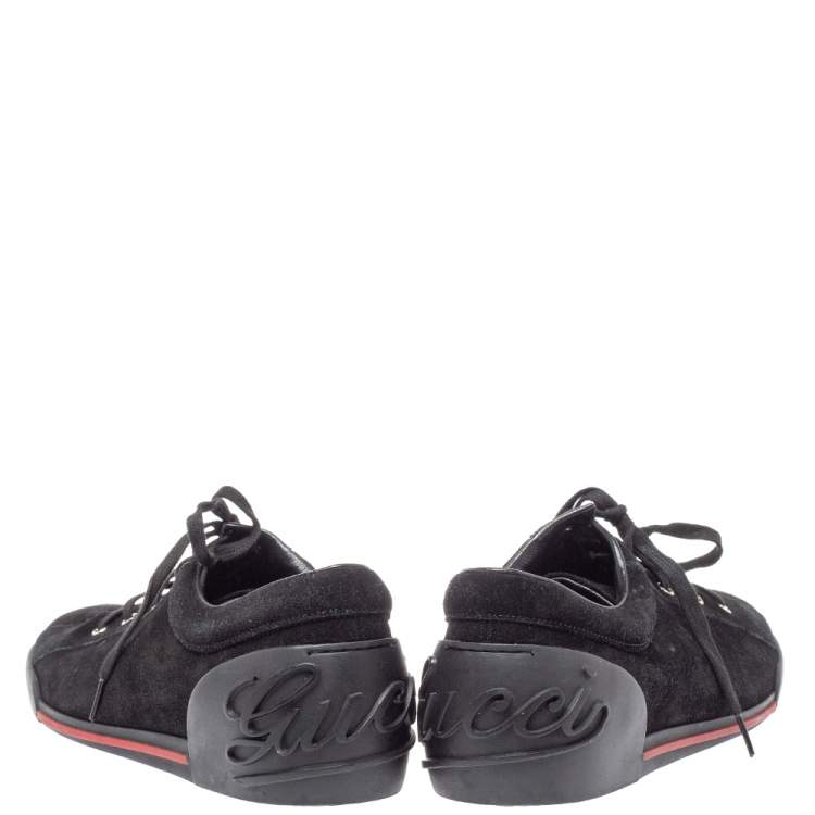 Pre Owned Gucci Black Suede Logo Embellished Low Top Sneakers Size 45
