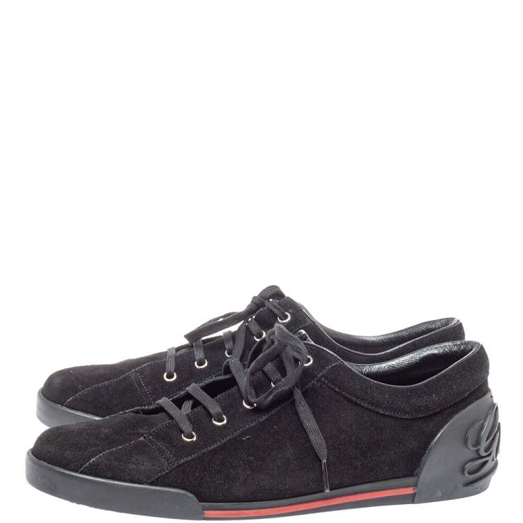 Pre Owned Gucci Black Suede Logo Embellished Low Top Sneakers Size 45