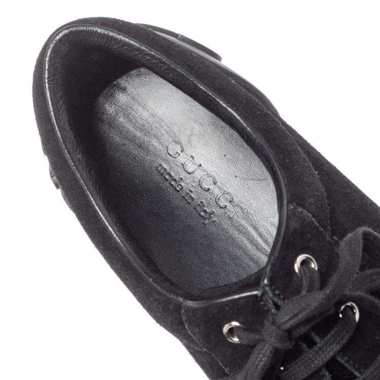 Pre Owned Gucci Black Suede Logo Embellished Low Top Sneakers Size 45