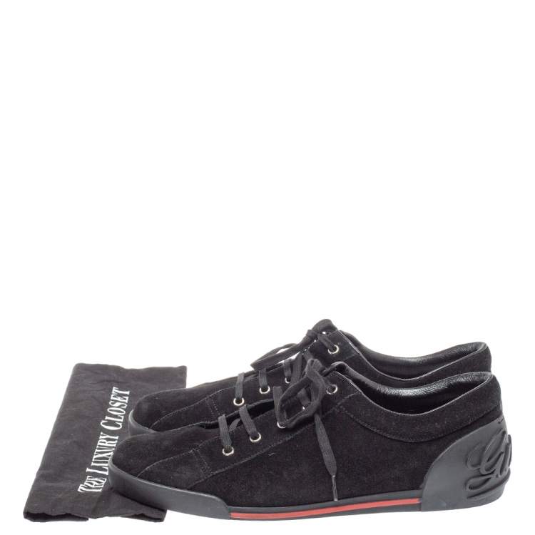 Pre Owned Gucci Black Suede Logo Embellished Low Top Sneakers Size 45