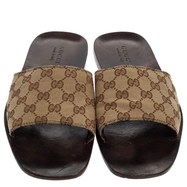 Pre Owned Gucci Beige GG Supreme Slide Sandals Size 41.5