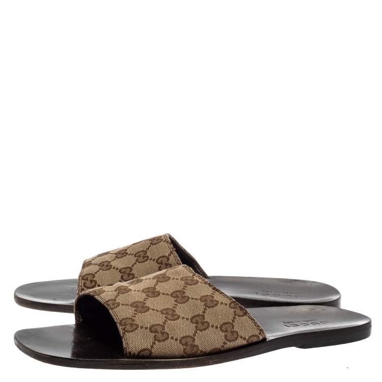 Pre Owned Gucci Beige GG Supreme Slide Sandals Size 41.5