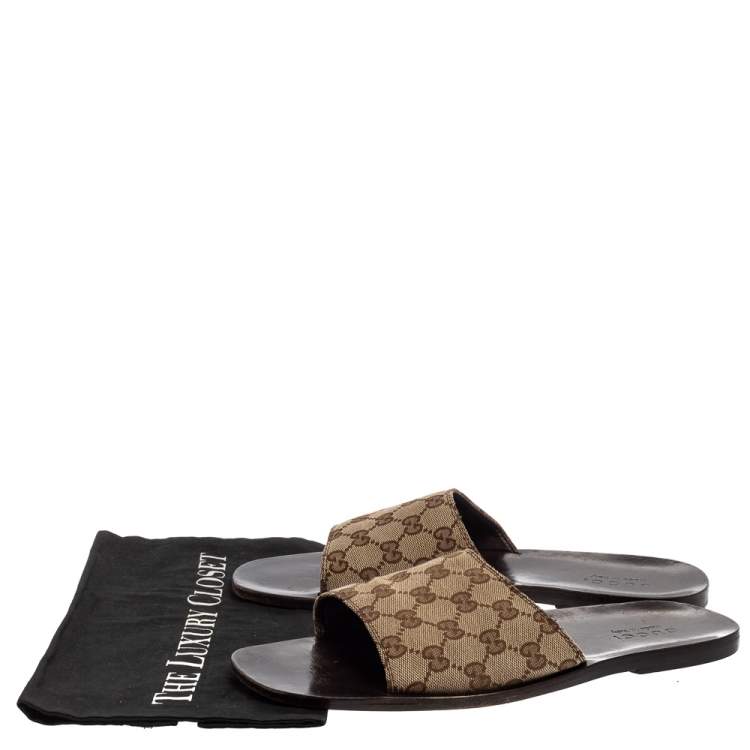 Pre Owned Gucci Beige GG Supreme Slide Sandals Size 41.5