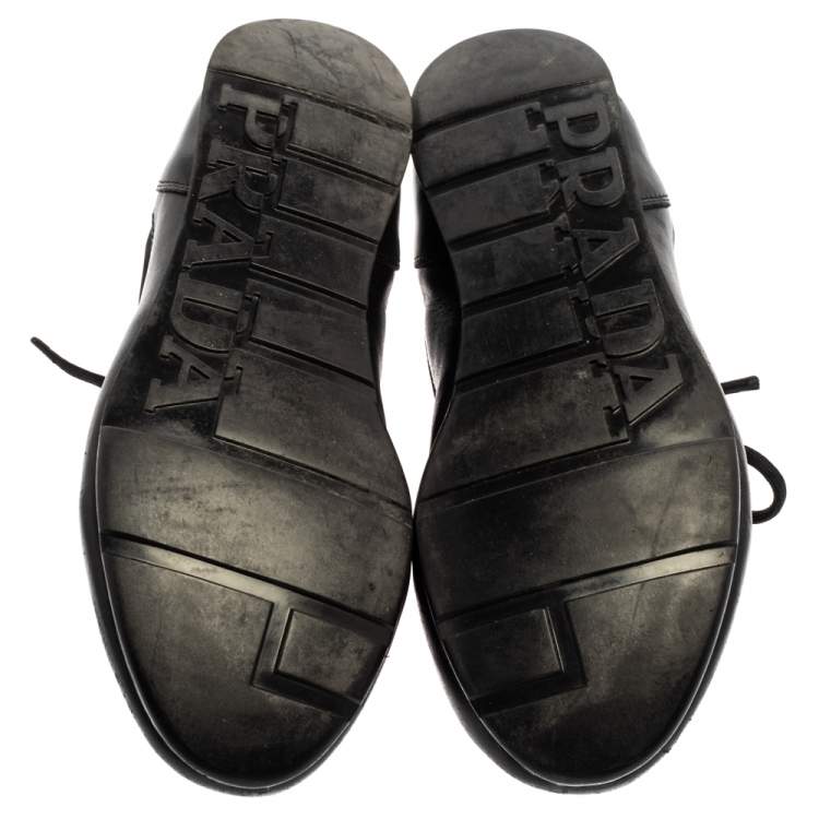 Pre Owned Prada Black Leather Low Top Sneakers Size 41.5