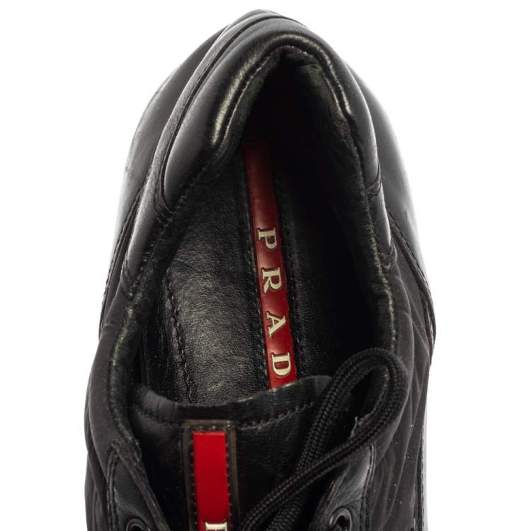 Pre Owned Prada Black Leather Low Top Sneakers Size 41.5