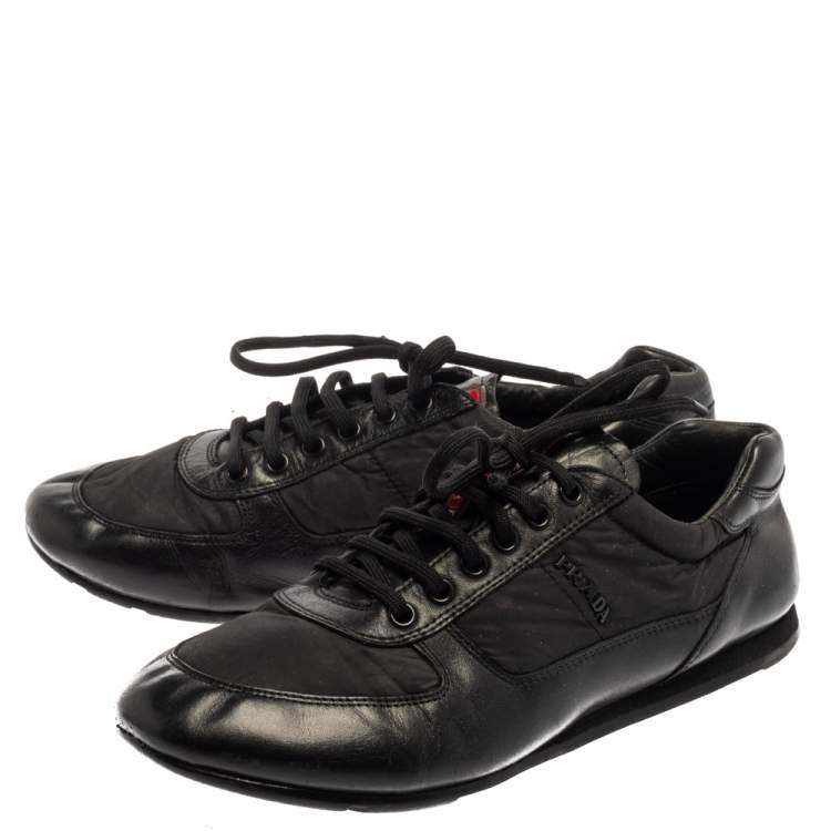 Pre Owned Prada Black Leather Low Top Sneakers Size 41.5