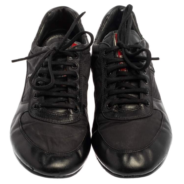 Pre Owned Prada Black Leather Low Top Sneakers Size 41.5